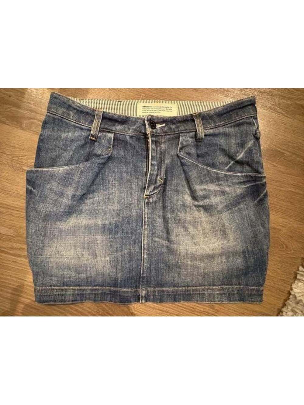 Y2K adidas Originals RARE dark distressed mini denim jean skirt - Size 36/6
